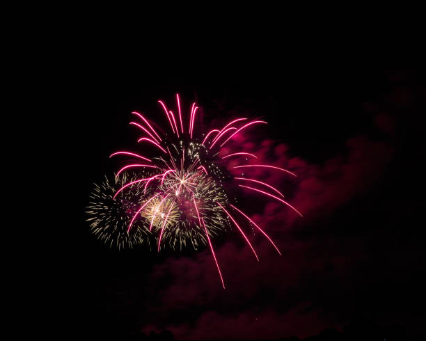 istock Fireworks also display pyrotechnics in a black night sky, magnificent pink colors. Germany 1286838784