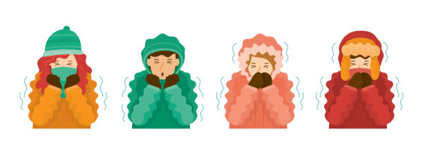 ilustrações de stock, clip art, desenhos animados e ícones de people shivering by cold weather - tremendo