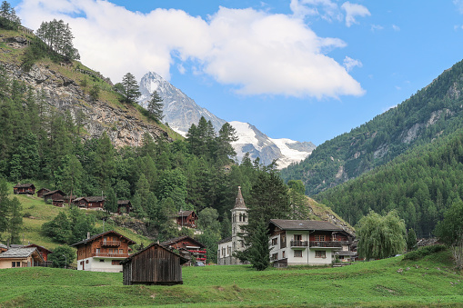 View of a small village in Switzerland, Les Hauderes in the mountains