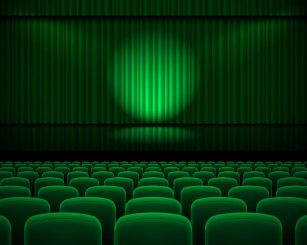 ilustraciones, imágenes clip art, dibujos animados e iconos de stock de cortina verde - stage theater theatrical performance curtain seat