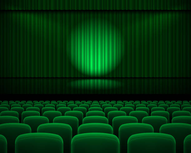 zielona kurtyna - stage theater theatrical performance curtain seat stock illustrations