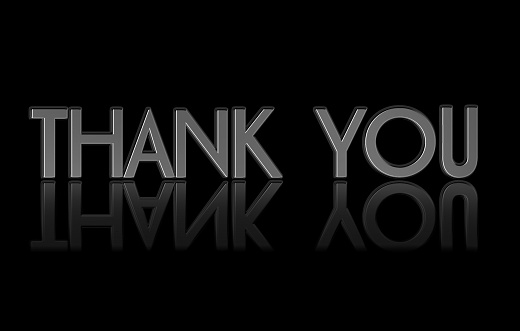 Thank you lettering with reflection on black background