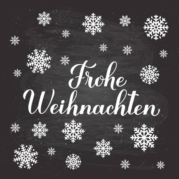 frohe weihnachten kaligrafi el kar taneleri ile tebeşir tahtası arka plan üzerinde yazı. almanca mutlu noeller tipografi posteri. tebrik kartı, afiş, el ilanı, vb. için vektör şablonu - weihnachten stock illustrations