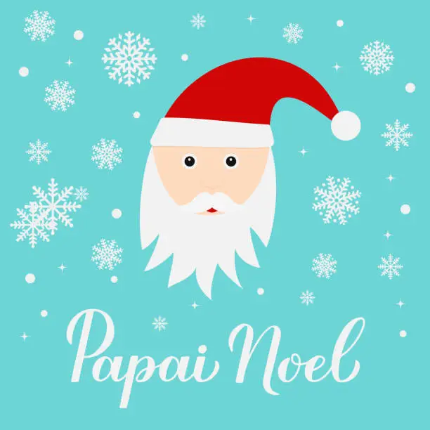Vector illustration of Papai Noel calligraphy hand lettering with cute cartoon character. Santa Claus in Brazilian Portuguese typography poster. Vector template for greeting card, banner, flyer, sticker