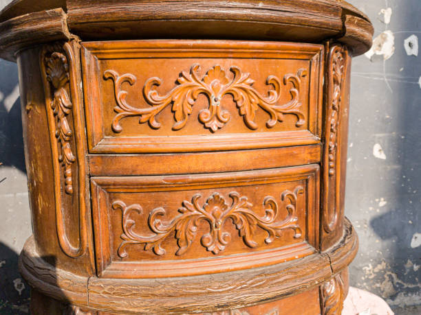 istock Flowers carved on wood 1286846422