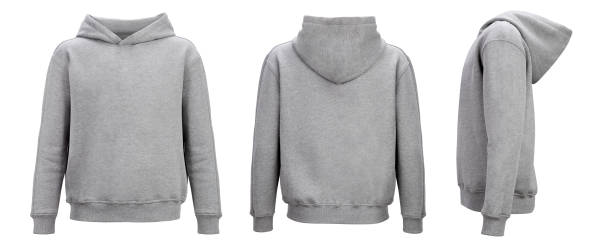 Grey hoodie template. Hoodie sweatshirt long sleeve with clipping path, hoody for design mockup for print, isolated on white background. Grey hoodie template. Hoodie sweatshirt long sleeve with clipping path, hoody for design mockup for print, isolated on white background. hooded shirt stock pictures, royalty-free photos & images