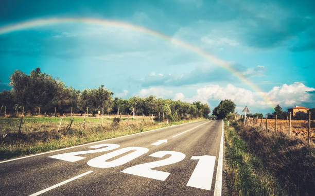 istock 2021 New Year road trip travel and future vision concept . 1286847738