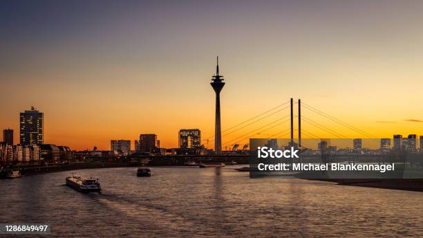 Sunset In Dusseldorf Germany Stock Photo - Download Image Now - Düsseldorf, Urban Skyline, Germany