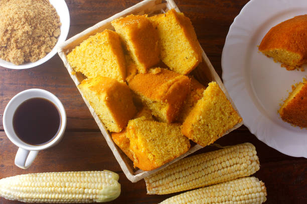 istock corn cake sliced in basket on rustic wooden table for breakfast. Typical Brazilian food. 1286852218