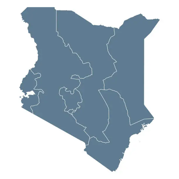 Vector illustration of Kenya Map - Vector Solid Contour and State Regions
