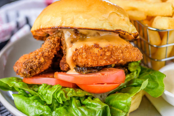 istock A fried chicken burger with lettuce and tomato 1286856260