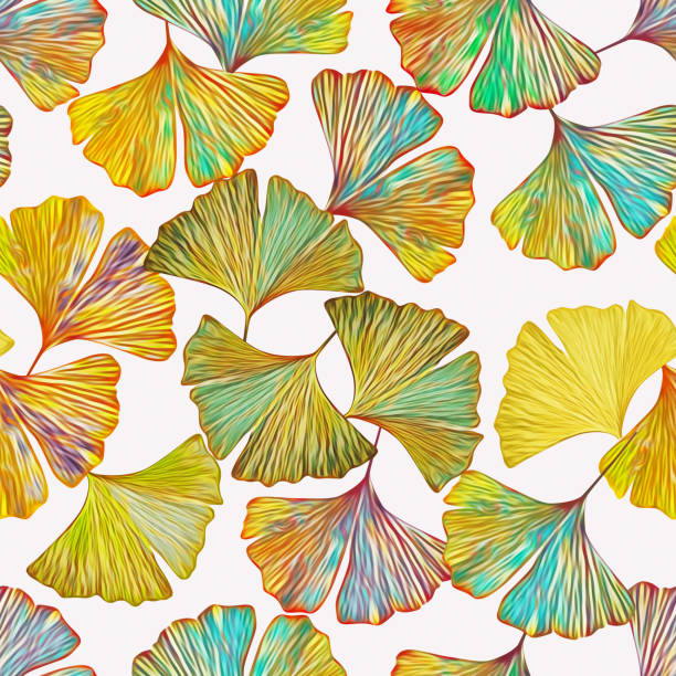 ilustraciones, imágenes clip art, dibujos animados e iconos de stock de gingko deja en el suelo patrón sin costuras. - japanese maple maple tree leaf backgrounds