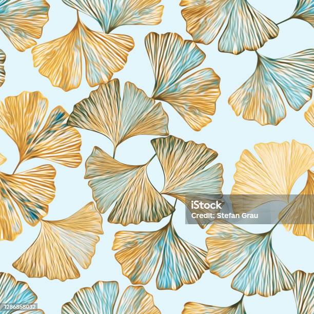 Interlocking Gingko Pattern Gingko Leaves On Floor Seamless Pattern Stock Illustration - Download ...
