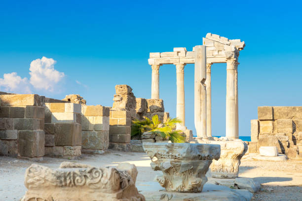 Ruins of the Temple of Apollo in Side in a summer day, Antalya, Turkey stock photo