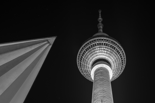 Berlin / Germany - February 13, 2017: Berliner Fernsehturm, Berlin TV tower, iconic symbol of Berlin