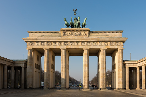 Berlin / Germany - February 16, 2017: Iconic Brandenburg gate, symbol of Berlin and Germany