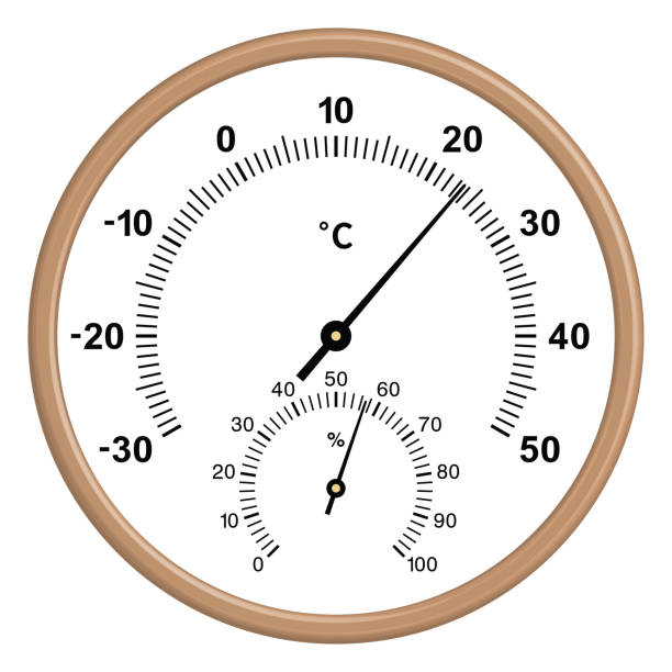 아날로그 다이얼 온도계 습도계. 측정기. 벡터 일러스트레이션 - thermometer hygrometer work tool accuracy stock illustrations