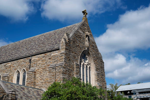 front of a church and building exterior