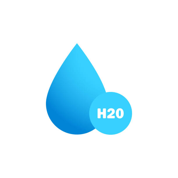 Water drop icon logo in flat blue design. H2O. Chemical formula H2O. Vector illustration. Water drop icon logo in flat blue design. H2O. Chemical formula H2O. Vector illustration. h20 molecules stock illustrations