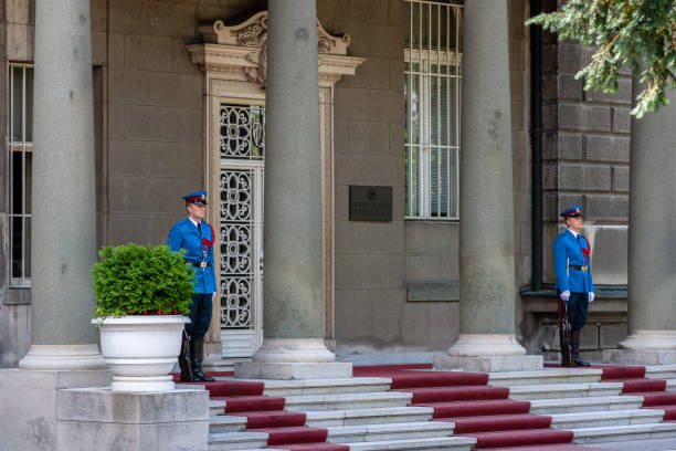 guards of honor of serbian guard at the presidential palace in belgrade, serbia - guard of honor imagens e fotografias de stock