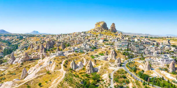 Uchisar castle in rock formation. Cappadocia. Nevsehir Province. Turkey. High quality photo