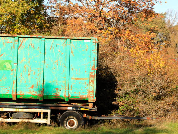 istock Trailer with container stands on a meadow at the edge of the forest 1286869823