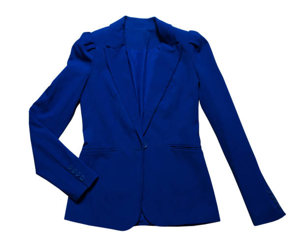 istock Close up female blue suit on isolated on white background, blue jacket closeup 1286871643