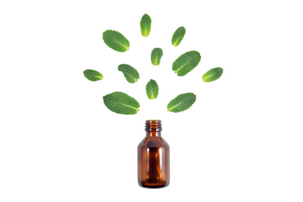 istock Essential oil mint components dark glass vial 1286879659