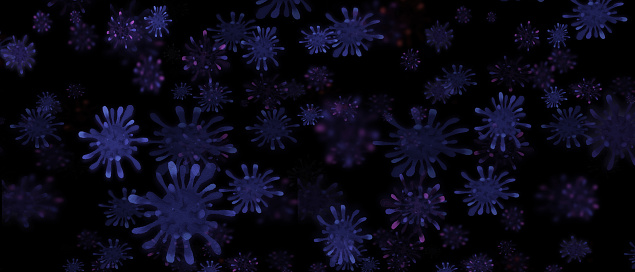 Coronavirus Molecules On a Navy Blue Shades Background. Covid-19, World Pandemic Concept.