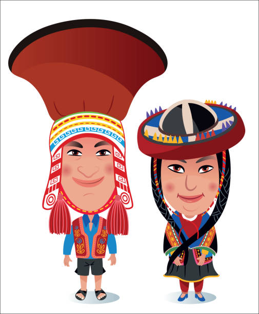 Peruvian woman and Man Vector Peruvian woman and Man quecha indian stock illustrations