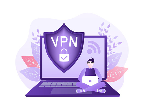 Secure VPN connection concept. Virtual private network connectivity overview. Safety internet technology, data secure. 3d icon with vpn for concept design