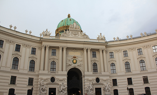 Vienna, Austria-June 21, 2013: A Section From The Front Side Of The Hofburg Imperial Palace, Baroque Architecture, Vienna, Austria.
