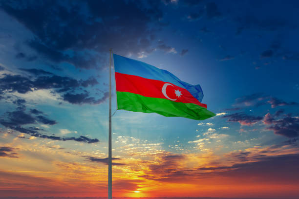 flagge der republik aserbaidschan - azerbaijan flag stock-fotos und bilder