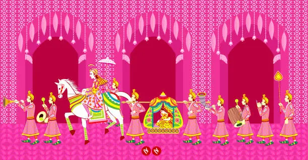 Vector illustration of Indian  Hindu Wedding Invitation  Card,