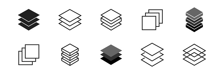 Layer icon collection. Vector layers line symbol set on white background.