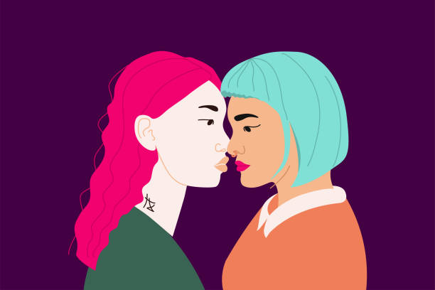 ilustrações, clipart, desenhos animados e ícones de faixa de ilustração com duas garotas apaixonadas. - homosexual couple illustrations