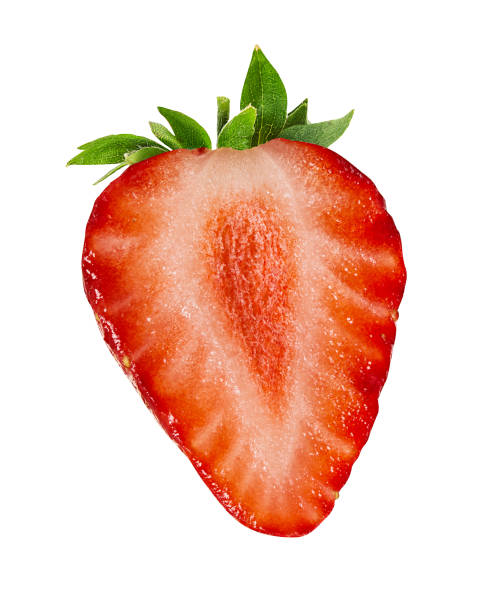 istock Halved strawberry isolated on white background 1286895245