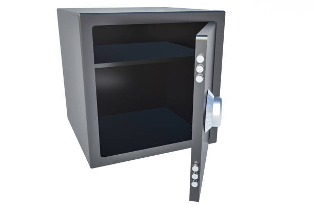 istock Open black metal safe for cash or documents isolated on white background. 3d rendering 1286895904