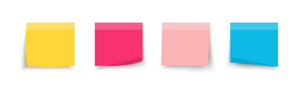 istock Note stickers. Set of office colorful sticky noteswith pins  isolated with real shadow on white background. Square sticky paper reminders with shadows. Vector illustration 1286896395