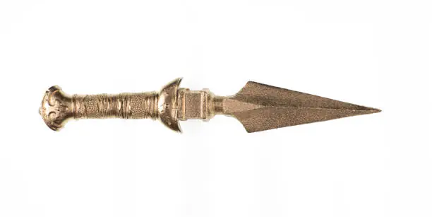 golden medieval dagger isolated on white background