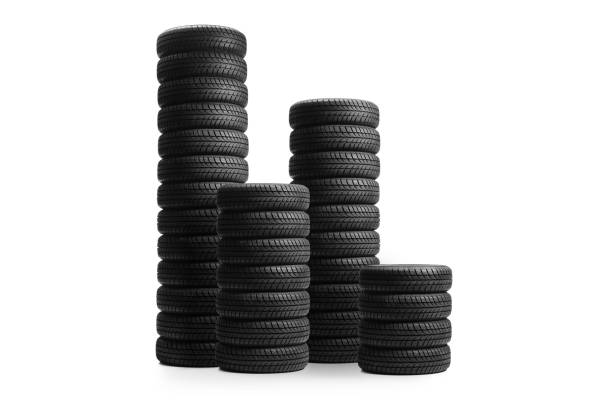 Piles of car tires isolated on white background