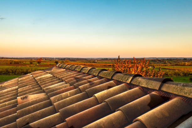 tiles and landscape at sunset