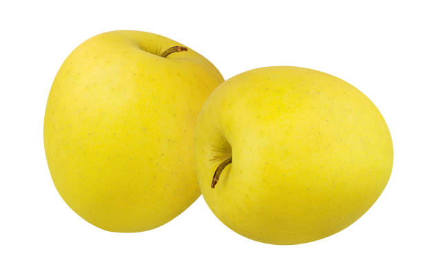 istock Two yellow apples isolated on white background with clipping path 1286897324