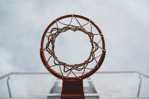 Basketball hoop with sky background