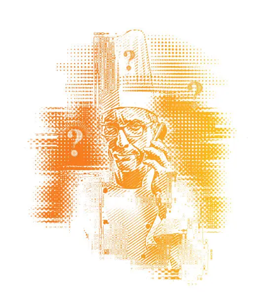 Vector illustration of Frustrated chef getting bad news with glitch technique