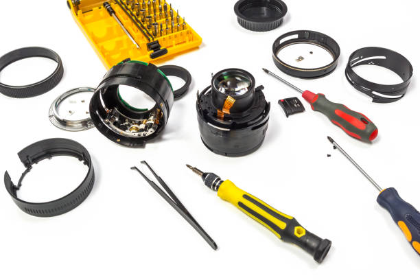 istock Camera lens repair on white background 1286897474