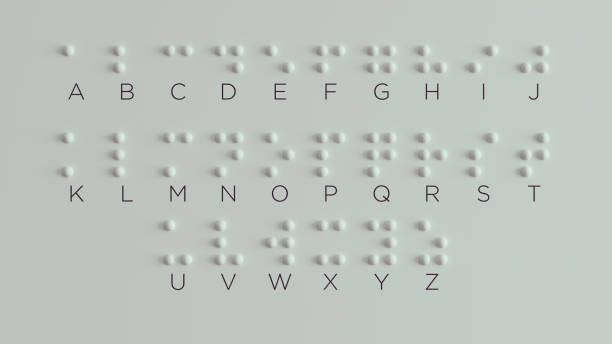 Braille Visually Impaired Writing System Symbol Formed out of White Spheres Braille Visually Impaired Writing System Symbol Formed out of White Spheres 3d illustration literacy photos stock pictures, royalty-free photos & images