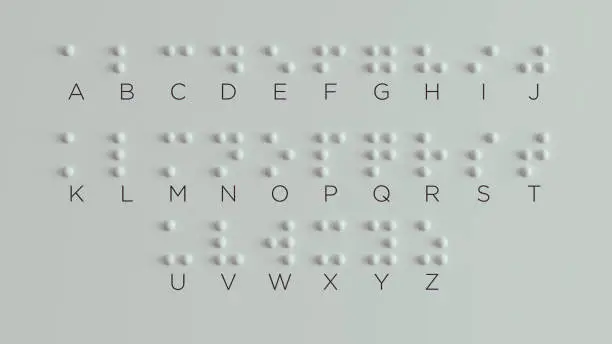 Braille Visually Impaired Writing System Symbol Formed out of White Spheres 3d illustration