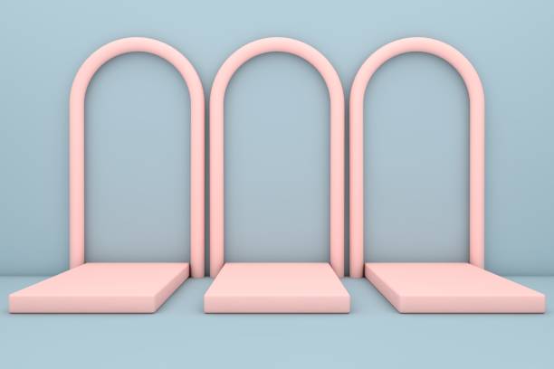 istock 3D Pink Stands On Blue Background, Product Stand, Blank Scene 1286899975