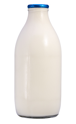 Isolated Pint Of Fresh Whole Milk In A Glass Bottle